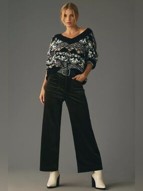 Anthropologie Maeve The Colette Crop Wide-Leg Corduroy Pants TALL Forest Green